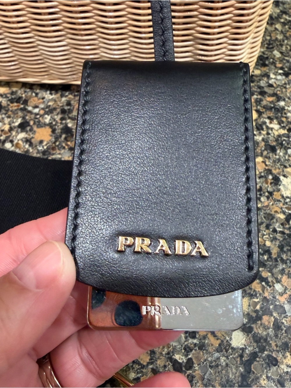 Prada Beige Wicker Tote with Black Leather Trim and Strap - Picture 2 of 13